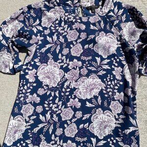 Banana Republic Blue and Purple Floral Blouse Women's Size XS